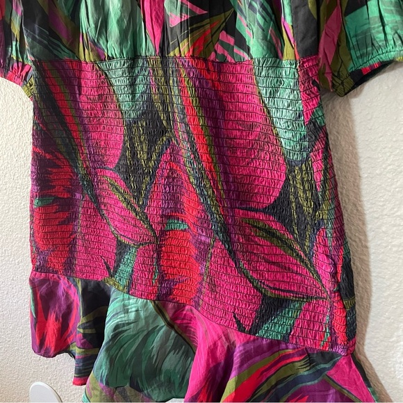 FARM Rio Midnight Leaves Mini Dress Women’s S Smocked Ruffle Puff Sleeve Cotton - Picture 15 of 16